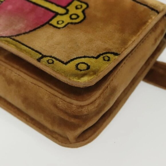 PRADA Chain Kaye Shoulder Bag Velor Beige Gold Auth 141360 - Picture 4 of 16